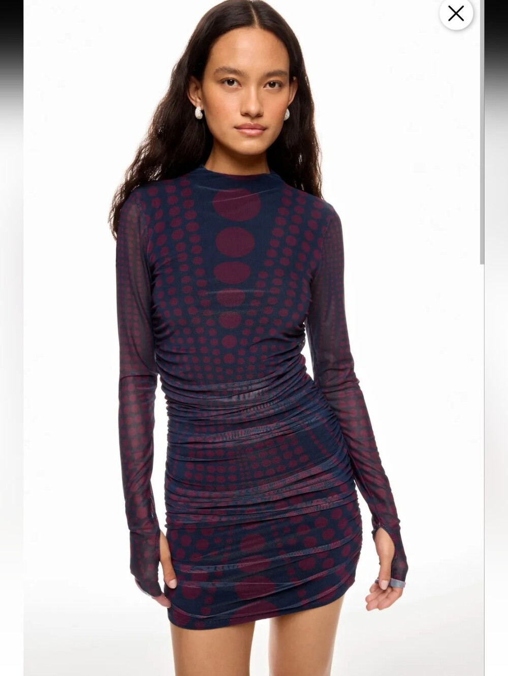 AFRM Darcie Navy Red Ruched Mesh Mini Dress Size S
